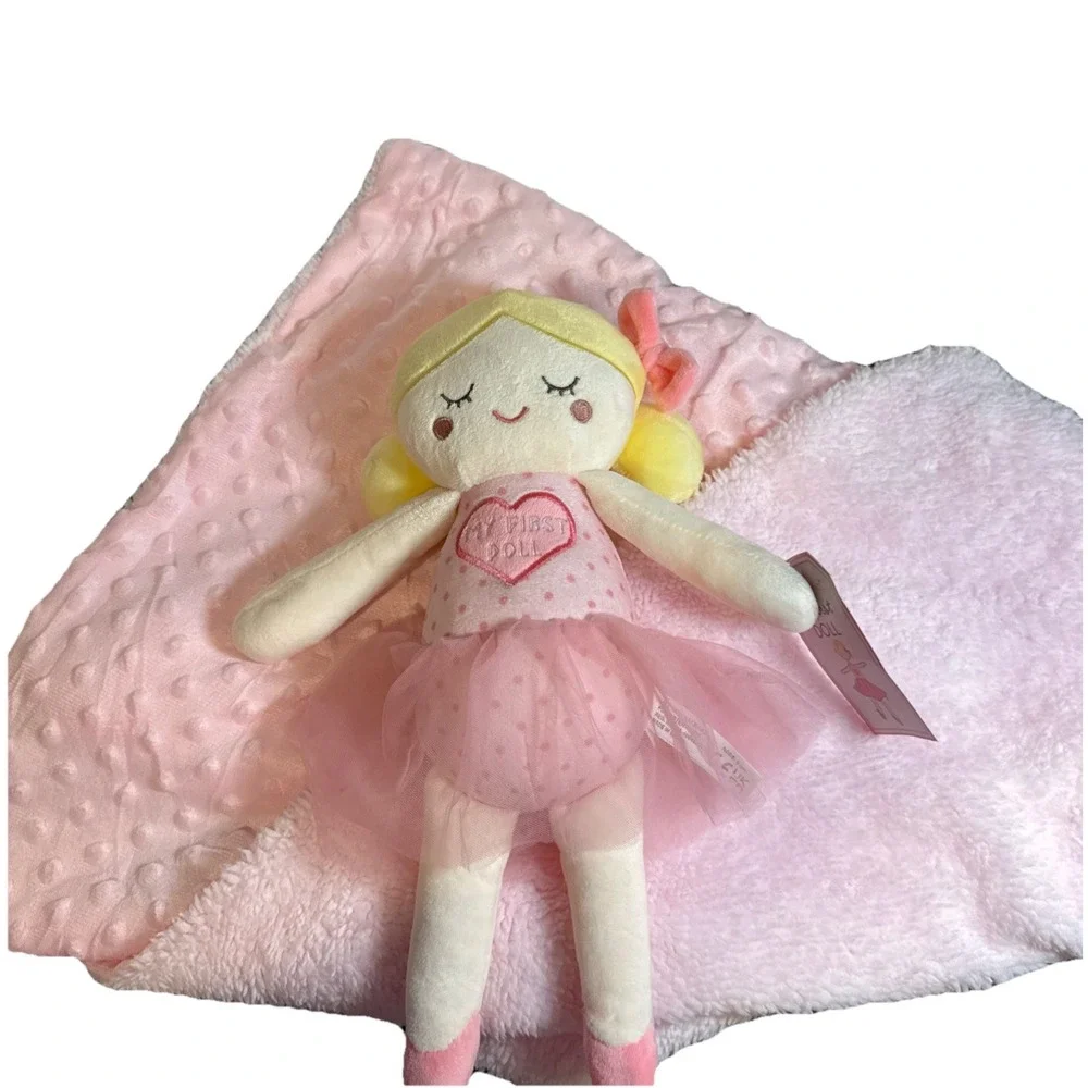 Dreamgro My First Baby Blonde Tutu Doll Lovey & Pink Baby Fleece Blanket‎ NEW
